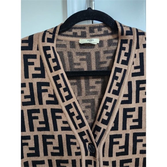 Authentic Fendi Zucca Cardigan in Brown/Black - Picture 9 of 16